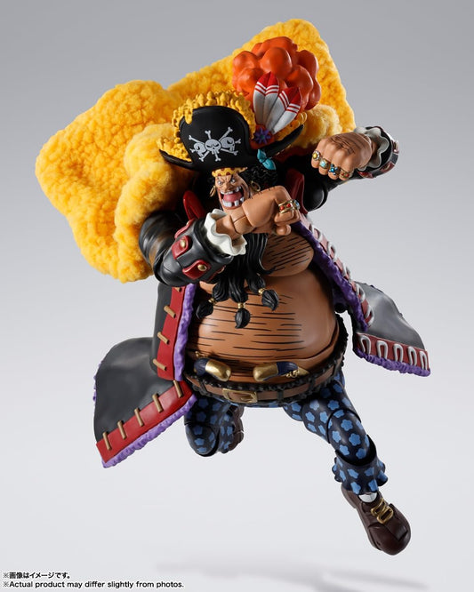 Action figure of a character from a popular anime series on a gray background One Piece: Marshall D. Teach Blackbeard (Four Emperors Ver.) Authentic S.H. Figuarts Colossal Fully Articulated Action Figure by Bandai Spirits