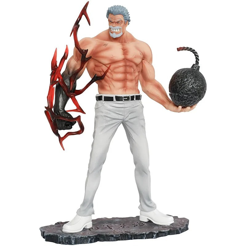 Muscular figure holding a red weapon and black ball on a white background One Piece: Monkey D. Garp (Fighting Iron Fist Ver.) Authentic 13.8-Inch PVC Showcase Scale Statue – Choose Your Generation: Prime Black Hair, Legendary White Hair, or the Ultimate Dual-Era Fleet Bundle