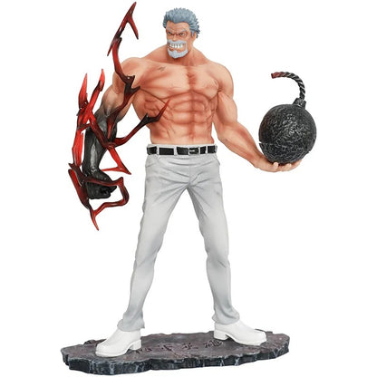 Muscular figure holding a red weapon and black ball on a white background One Piece: Monkey D. Garp (Fighting Iron Fist Ver.) Authentic 13.8-Inch PVC Showcase Scale Statue – Choose Your Generation: Prime Black Hair, Legendary White Hair, or the Ultimate Dual-Era Fleet Bundle