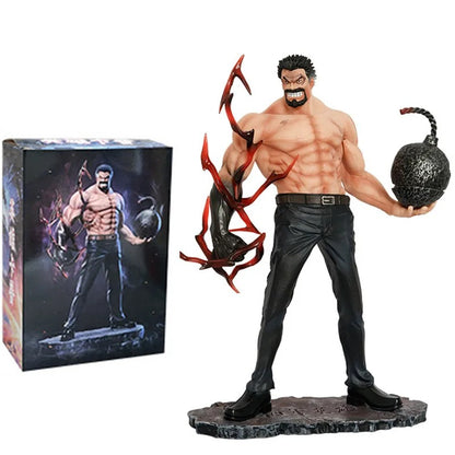 Muscular figure with weapons and a box featuring the same character on a white background One Piece: Monkey D. Garp (Fighting Iron Fist Ver.) Authentic 13.8-Inch PVC Showcase Scale Statue – Choose Your Generation: Prime Black Hair, Legendary White Hair, or the Ultimate Dual-Era Fleet Bundle