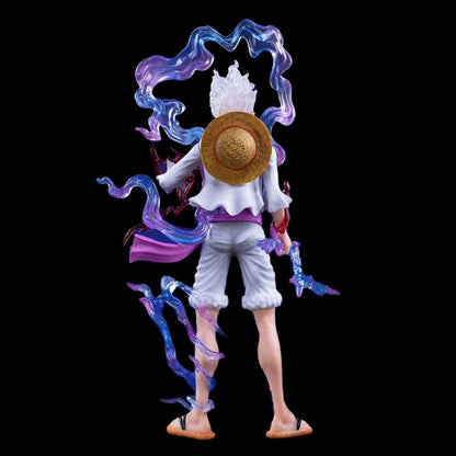 Figurine of a character with a straw hat and colorful aura on a black background One Piece: Monkey D. Luffy Gear 5 (Sun God Nika Ver.) Premium Dynamic FX Action Statue