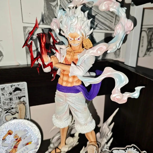Action figure with colorful design on a blurred background One Piece: Monkey D. Luffy Gear 5 (Sun God Nika Ver.) WM Studio 25cm Premium Resin Scale Diorama Statue