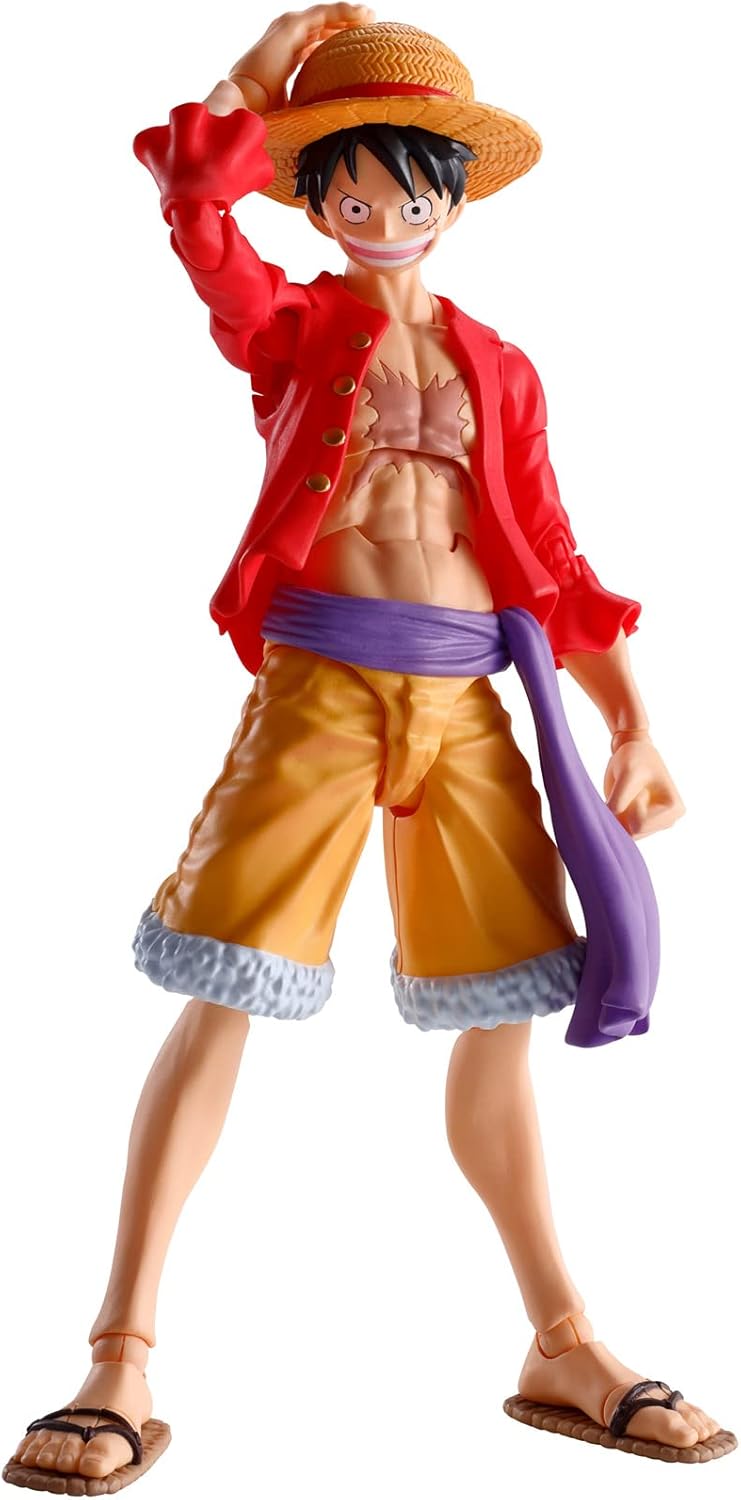 Action figure of a character from a popular anime series on a white background One Piece: Monkey D. Luffy (The Raid on Onigashima Ver.) Authentic S.H. Figuarts Fully Articulated Action Figure by Bandai Spirits