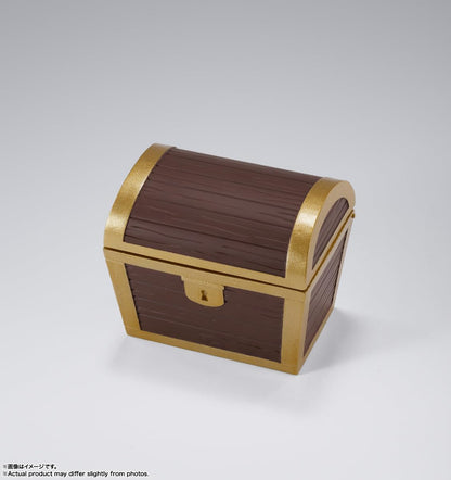 Wooden treasure chest with gold accents on a white background One Piece: Nami (Romance Dawn Ver.) Authentic S.H. Figuarts Fully Articulated Action Figure by Bandai Spirits