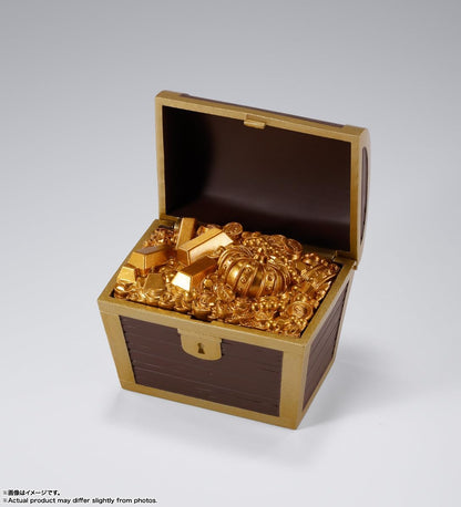 Decorative chest filled with gold bars and coins on a gray background One Piece: Nami (Romance Dawn Ver.) Authentic S.H. Figuarts Fully Articulated Action Figure by Bandai Spirits