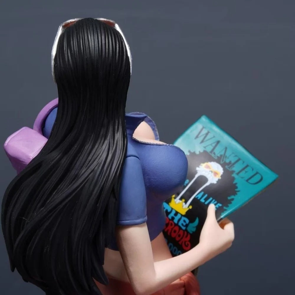Figurine of a character with long black hair holding a 'Wanted' poster against a dark background One Piece: Nico Robin Authentic 1/6 Scale Complete Painted Garage Kit Statue (D.S Studio Limited Sale Standard Version)