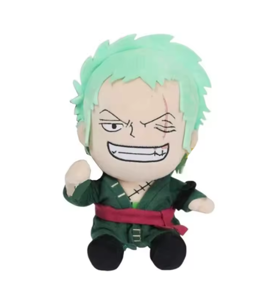 Plush toy of a character with green hair and a green outfit on a white background One Piece: Roronoa Zoro Premium 26cm Character Plush