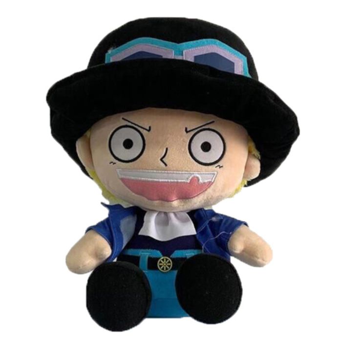 Plush toy of an animated character with a black hat and blue outfit on a white background One Piece: Sabo Authentic Sakami 25cm Premium Plush Figure