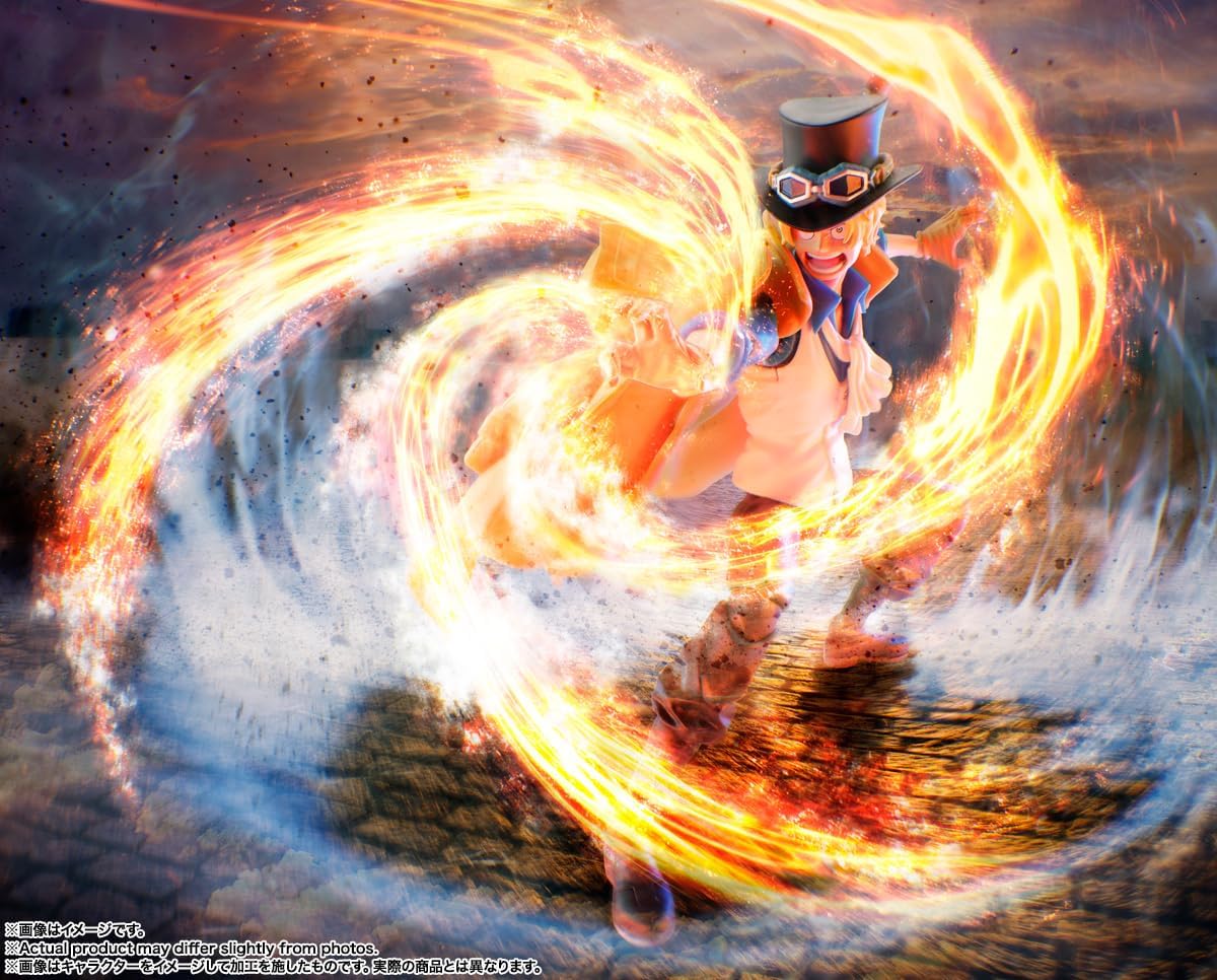 Character in a top hat surrounded by swirling energy effects One Piece: Sabo (Revolutionary Army Chief of Staff Ver.) Authentic S.H. Figuarts Fully Articulated Action Figure by Bandai Spirits 