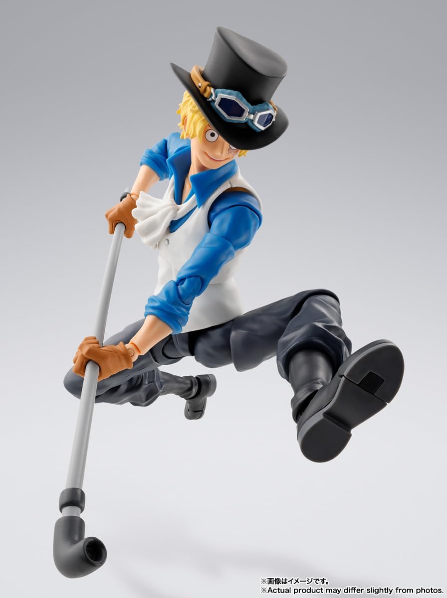 Action figure of a character from an anime or manga on a gray background One Piece: Sabo (Revolutionary Army Chief of Staff Ver.) Authentic S.H. Figuarts Fully Articulated Action Figure by Bandai Spirits