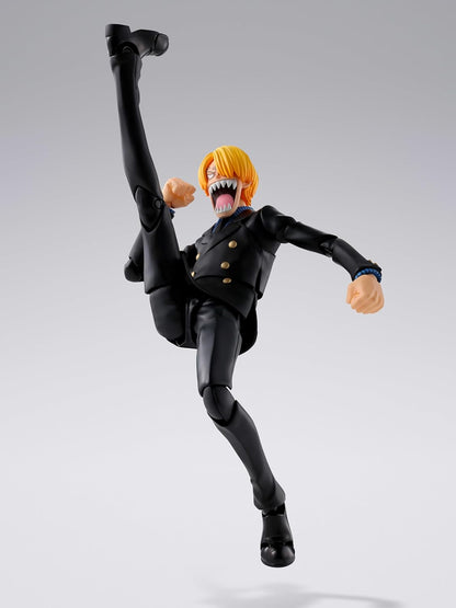 Action figure in dynamic pose on a gray background One Piece: Sanji (Romance Dawn Ver.) Authentic S.H. Figuarts Fully Articulated Action Figure by Bandai Spirits