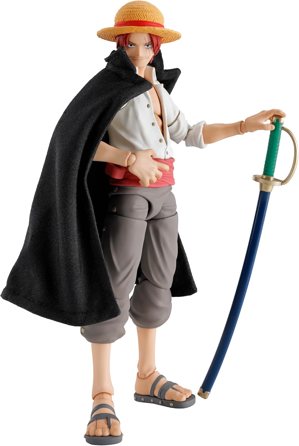 Action figure of a character from an anime with a sword on a white background One Piece: Shanks & Monkey D. Luffy (Childhood Ver.) Authentic S.H. Figuarts Fully Articulated Twin-Pack Action Figure Set by Bandai Spirits