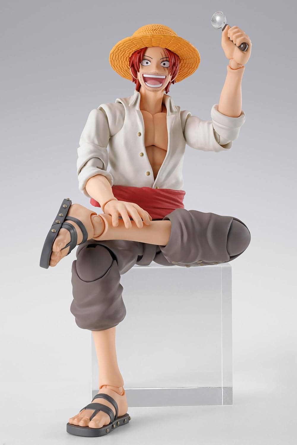 Action figure of a character with a straw hat and casual outfit on a gray background One Piece: Shanks & Monkey D. Luffy (Childhood Ver.) Authentic S.H. Figuarts Fully Articulated Twin-Pack Action Figure Set by Bandai Spirits