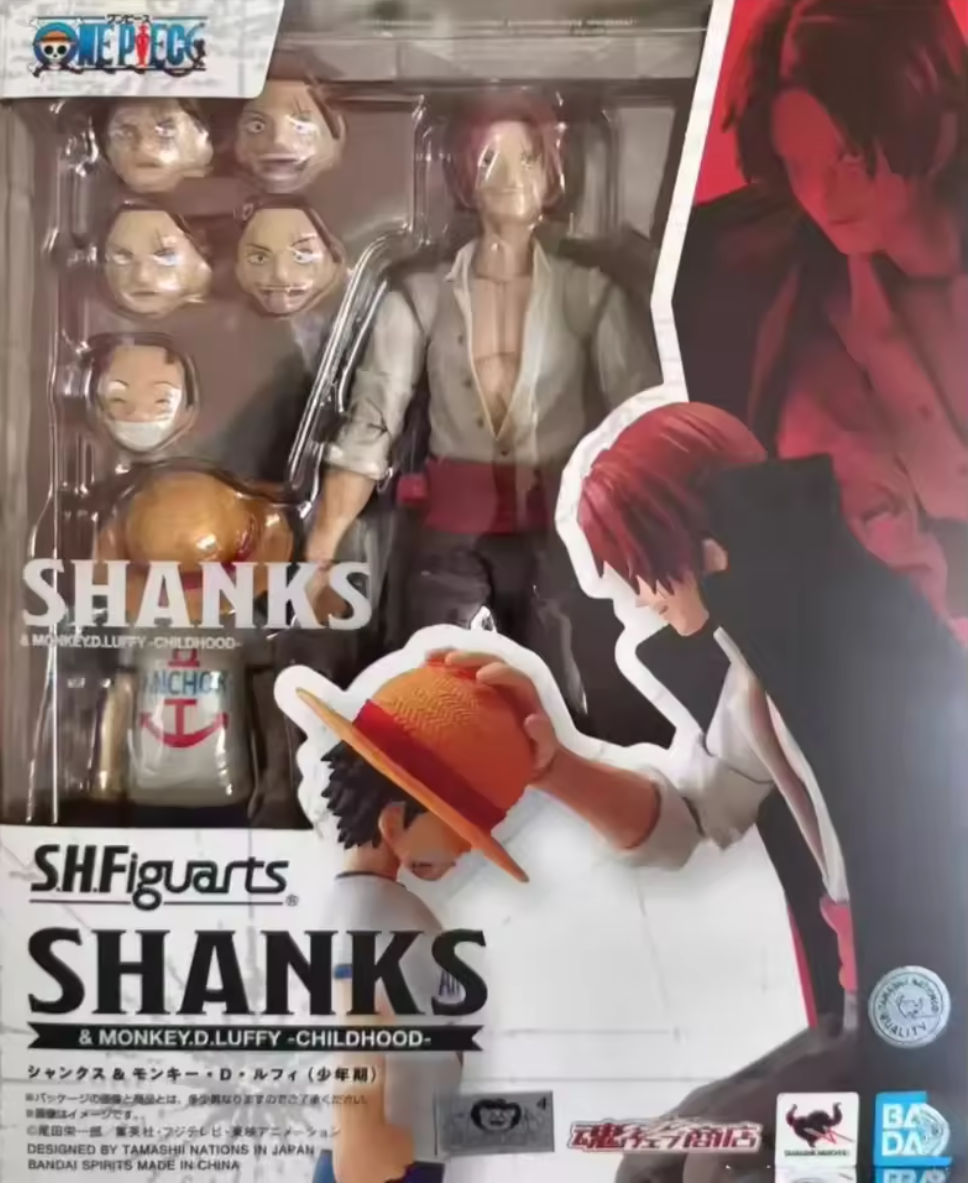 SHFiguarts Shanks figure packaging with character illustration One Piece: Shanks & Monkey D. Luffy (Childhood Ver.) Authentic S.H. Figuarts Fully Articulated Twin-Pack Action Figure Set by Bandai Spirits