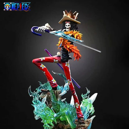 Colorful figurine with a character from 'One Piece' on a dark background One Piece: "Soul King" Brook Deluxe 12.99-Inch Premium PVC Exhibition Scale Statue (Soul Solid Ice Blade Edition)