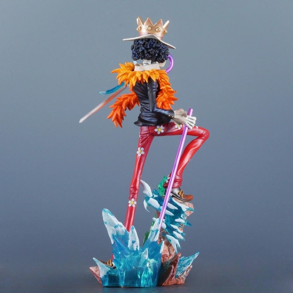 Colorful figurine with a crown on a gray background One Piece: "Soul King" Brook Deluxe 12.99-Inch Premium PVC Exhibition Scale Statue (Soul Solid Ice Blade Edition)