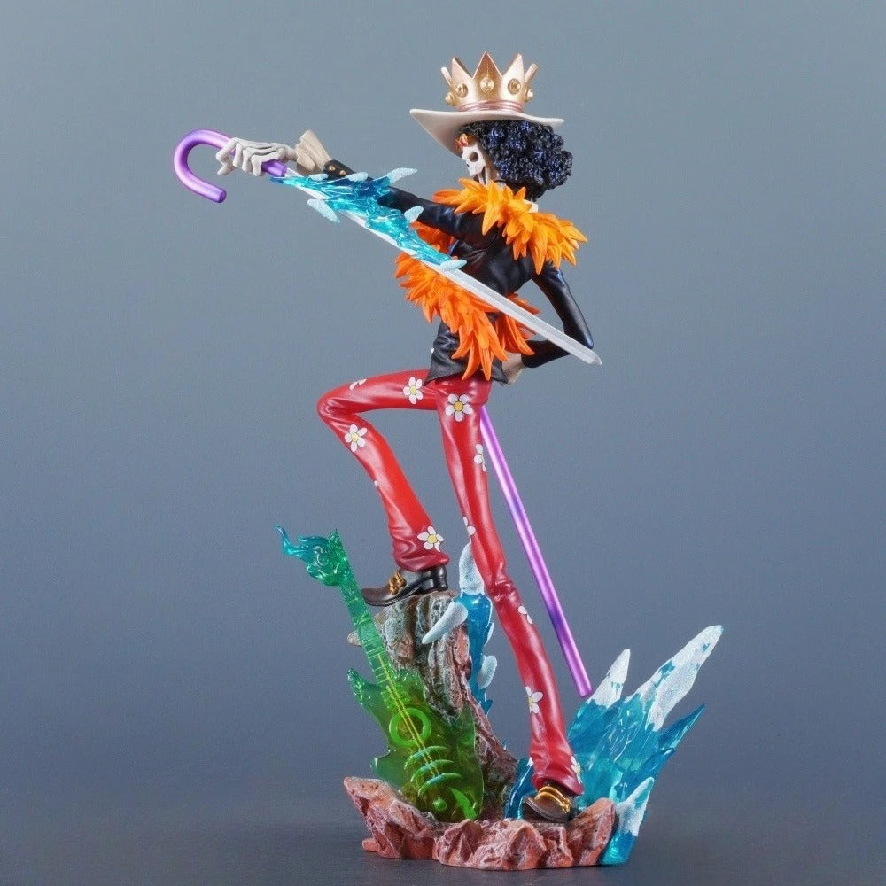 Colorful figurine with a sword on a gray background One Piece: "Soul King" Brook Deluxe 12.99-Inch Premium PVC Exhibition Scale Statue (Soul Solid Ice Blade Edition)