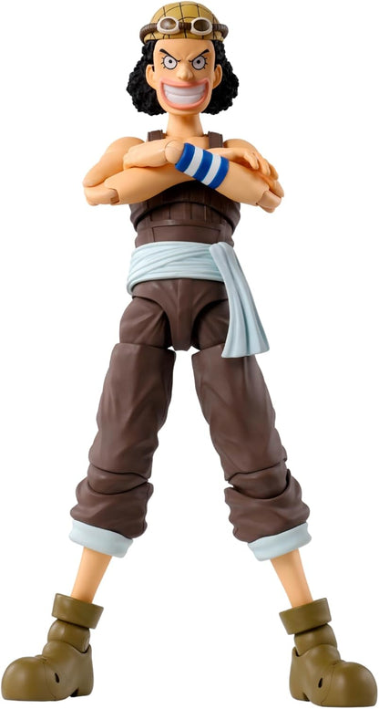 Action figure of a character from a popular anime series on a white background One Piece: Usopp (Romance Dawn Ver.) Authentic S.H. Figuarts Fully Articulated Action Figure by Bandai Spirits