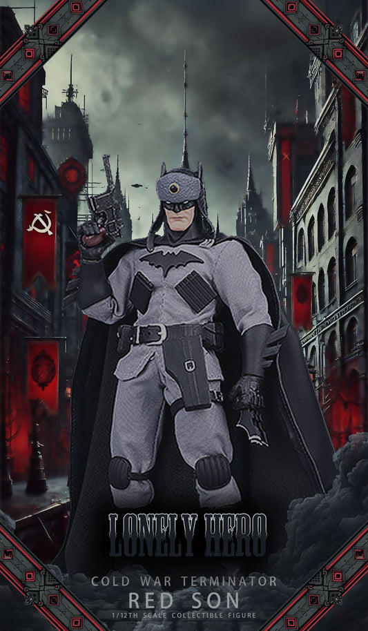 Character in a futuristic, dystopian setting with red accents and a dark atmosphere. Red Cold War Terminator (JM001) 1/12 Scale Collectible Action Figure by Joy Man Toys