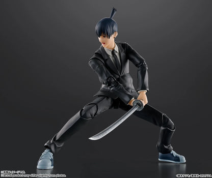 Action figure in a dynamic pose with a sword on a dark background S.H.Figuarts Chainsaw Man Aki Hayakawa Authentic Action Figure – 6.1-Inch Public Safety Devil Hunter Fully Articulated Premium Action Figure sword