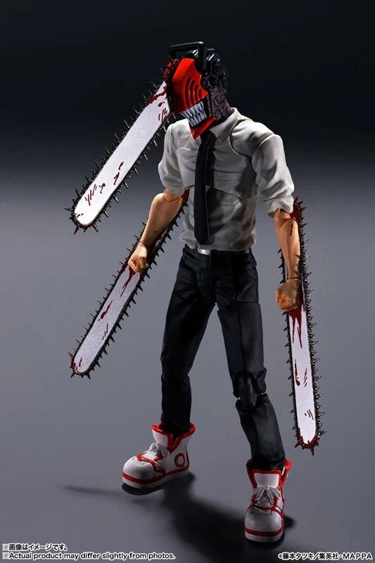 Action figure with chainsaws on a dark background S.H.Figuarts Chainsaw Man Authentic Action Figure – 5.9-Inch Fully Articulated Premium Collectible Character Statue by Bandai Tamashii Nations
