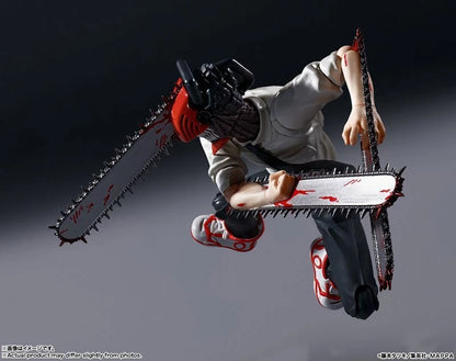Action figure with a chainsaw on a dark background S.H.Figuarts Chainsaw Man Authentic Action Figure – 5.9-Inch Fully Articulated Premium Collectible Character Statue by Bandai Tamashii Nations fight jump
