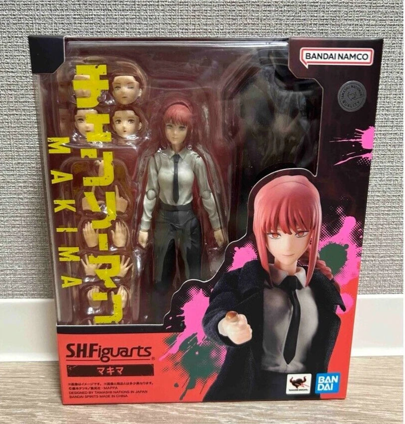 Action figure in packaging with BANDAI NAMCO branding S.H.Figuarts Chainsaw Man Makima Authentic Action Figure – 5.5-Inch Fully Articulated Premium Collectible Statue by Bandai Tamashii Nations box