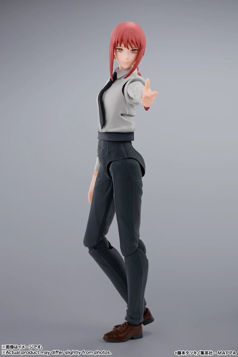 Action figure with red hair and a gray outfit on a gray background S.H.Figuarts Chainsaw Man Makima Authentic Action Figure – 5.5-Inch Fully Articulated Premium Collectible Statue by Bandai Tamashii Nations side 1