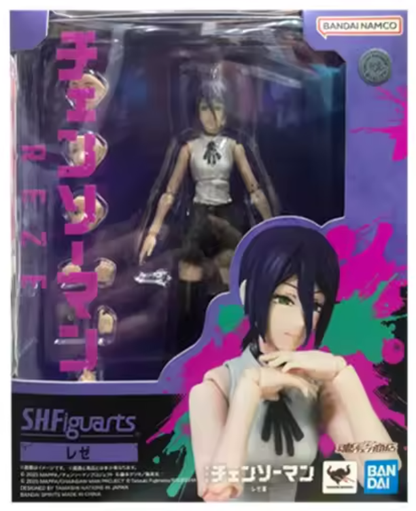 SHFiguarts action figure packaging with character illustration and Bandai Namco branding. S.H.Figuarts Chainsaw Man Reze Authentic Action Figure – 5.5-Inch Human Civilian Form Fully Articulated Premium Figure box