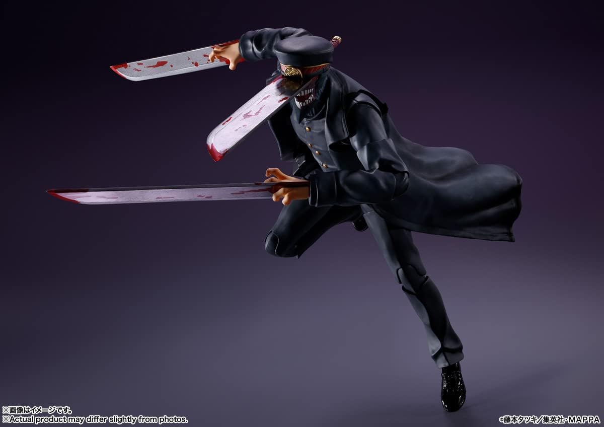Action figure in a dynamic pose with multiple swords on a dark background S.H.Figuarts Chainsaw Man Samurai Sword Authentic Action Figure – 16.5cm Fully Articulated Premium Collectible Character Statue 2