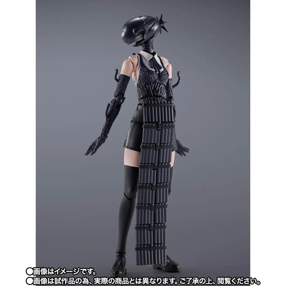 Black futuristic outfit with helmet on a gray background S.H.Figuarts Chainsaw Man The Movie: Reze Arc Authentic Action Figure – 15cm Fully Articulated Premium Collectible Character Figure