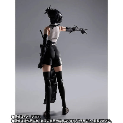 Action figure in a futuristic outfit with helmet and gloves on a gray background S.H.Figuarts Chainsaw Man The Movie: Reze Arc Authentic Action Figure – 15cm Fully Articulated Premium Collectible Character Figure back