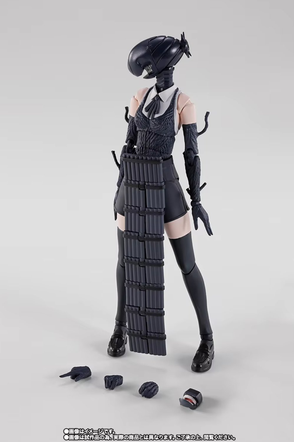 Action figure in black and gray outfit with helmet on a white background S.H.Figuarts Chainsaw Man The Movie: Reze Arc Authentic Action Figure – 15cm Fully Articulated Premium Collectible Character Figure set