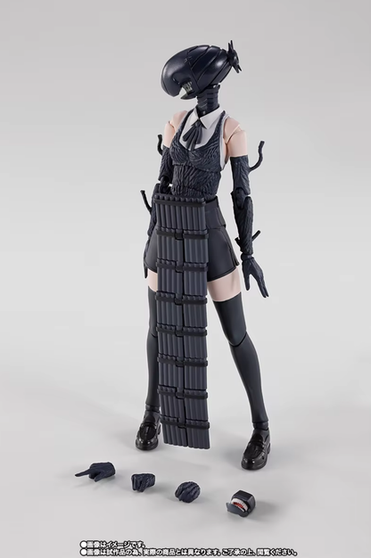 Action figure in black and gray outfit with helmet on a white background S.H.Figuarts Chainsaw Man The Movie: Reze Arc Authentic Action Figure – 15cm Fully Articulated Premium Collectible Character Figure set