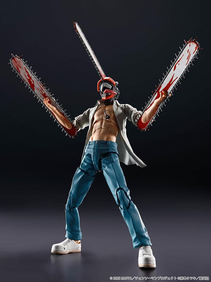 Action figure with chainsaws on a dark background S.H.Figuarts Chainsaw Man The Movie: Reze Arc Authentic Action Figure – 15cm Fully Articulated Premium Collectible Statue pose