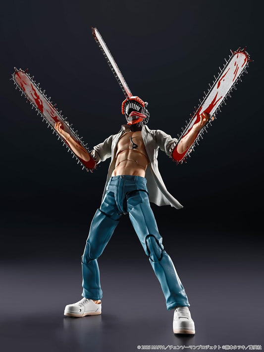 Action figure with chainsaws on a dark background S.H.Figuarts Chainsaw Man The Movie: Reze Arc Authentic Action Figure – 15cm Fully Articulated Premium Collectible Statue pose