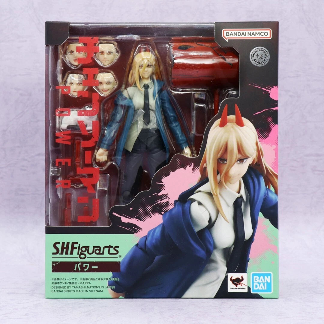 SHFiguarts action figure packaging with character illustration and Bandai Namco branding. S.H.Figuarts Power Authentic Action Figure – 5.7-Inch Blood Fiend Fully Articulated Premium Collectible with Meowy Figure box