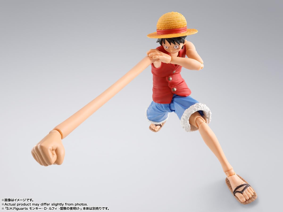 Action figure of a character from an anime on a gray background S.H. Figuarts One Piece: Monkey D. Luffy - Dawn of Adventures - Rubber Rubber Optional Parts Set by Bandai Spirits