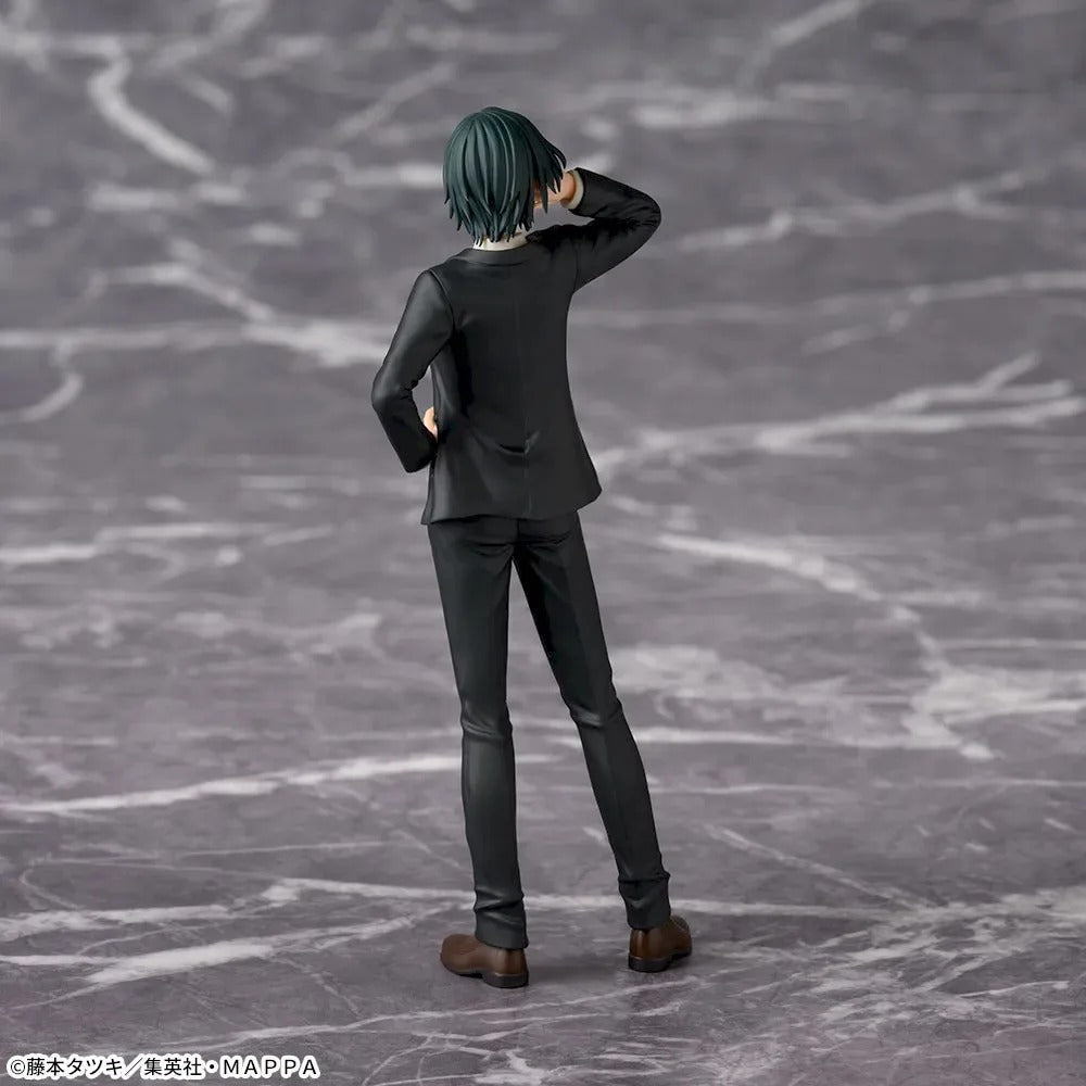 Figure of a person in a black suit on a gray marble surface. Sega Chainsaw Man Himeno Authentic Desktop×Decorate Collections Fixed-Pose Premium Figure back