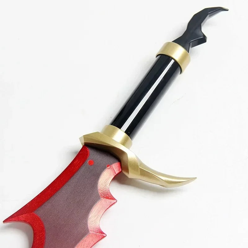 Weapon with a red and gold handle on a white background Solo Leveling 61cm Premium Wooden Replica Dagger – Authentic Shadow Monarch Cosplay & Display Weapons (Knight Killer & Kasaka's Venom Fang Variants)