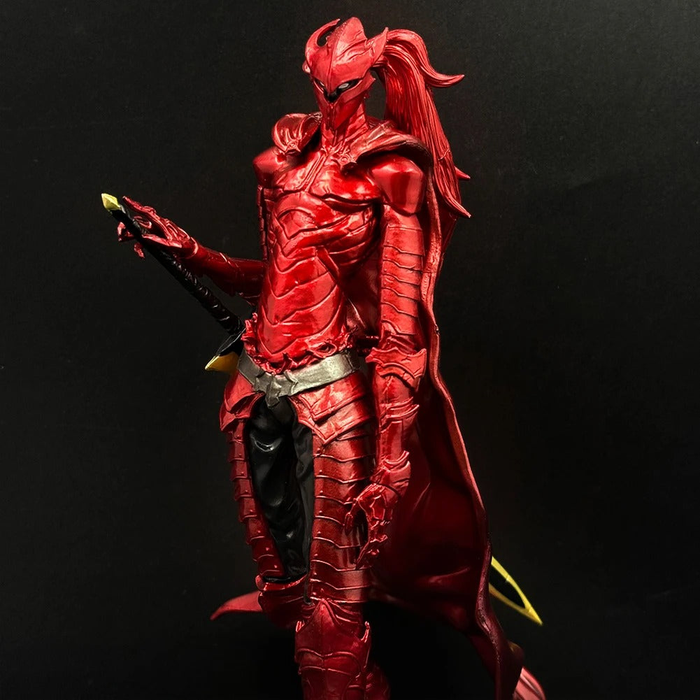 Red warrior figurine with a dark background Solo Leveling Bloodred Knight Igris Premium 24cm PVC Statue – Job Change Quest Dungeon Boss Edition Crimson Armor Collectible Model