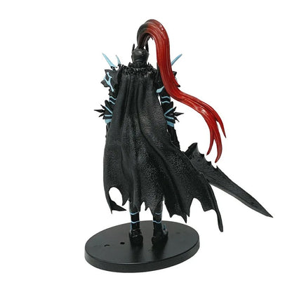 Dark-themed figurine with red hair and a sword on a white background Solo Leveling Commander Igris Authentic 21cm PVC Statue Figure – Shadow Legion Blood Knight Edition Collectible Model back