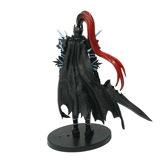 Dark-themed figurine with red hair and a sword on a white background Solo Leveling Commander Igris Authentic 21cm PVC Statue Figure – Shadow Legion Blood Knight Edition Collectible Model back