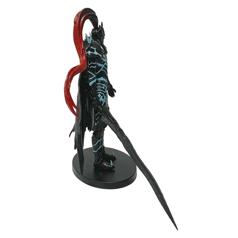 Black and blue superhero figure with red accents on a white background Solo Leveling Commander Igris Authentic 21cm PVC Statue Figure – Shadow Legion Blood Knight Edition Collectible Model side