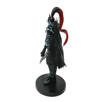 Figurine of a character with dark clothing and red hair on a white background Solo Leveling Commander Igris Authentic 21cm PVC Statue Figure – Shadow Legion Blood Knight Edition Collectible Model side 1