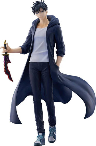 Figure of a character in a long coat holding a sword on a white background Solo Leveling POP UP PARADE L Size Sung Jinwoo Authentic 23cm Statue Figure – Shadow Monarch Awakening Edition