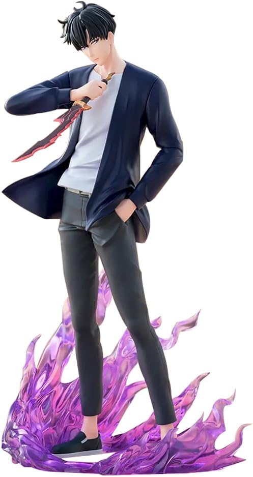 Figure of a character holding a sword on a purple flame-like base Solo Leveling Sung Jinwoo Xross Link Figure Authentic SEGA Xross Link Prize Figure – Shadow Monarch Diorama Combat Statue