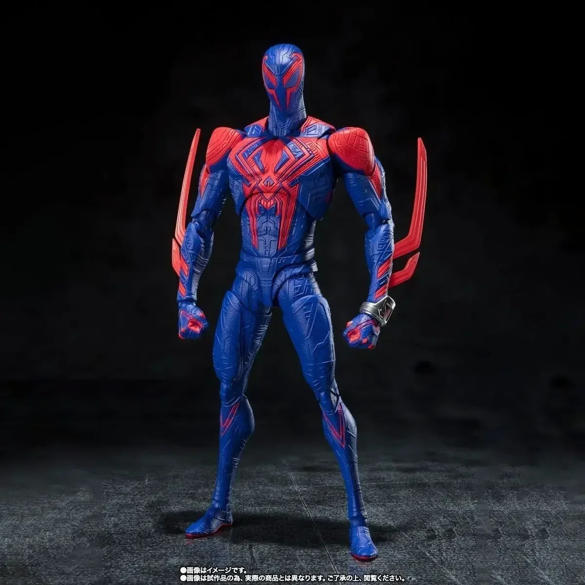 Blue and red superhero action figure on a dark background Spider-Man 2099 (Miguel O'Hara) Across The Spider-Verse 1/12 Scale Action Figure by CT Toys