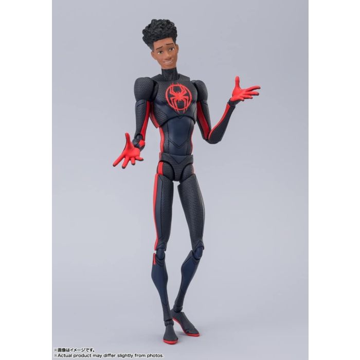 Action figure in black and red suit with spider emblem on gray background Spider-Man: Across The Spider-Verse 1/12 Scale Collectible Action Figures by CT Toys hey