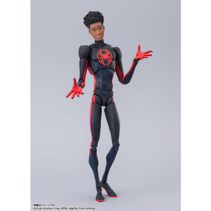 Action figure in black and red suit with spider emblem on gray background Spider-Man: Across The Spider-Verse 1/12 Scale Collectible Action Figures by CT Toys hey